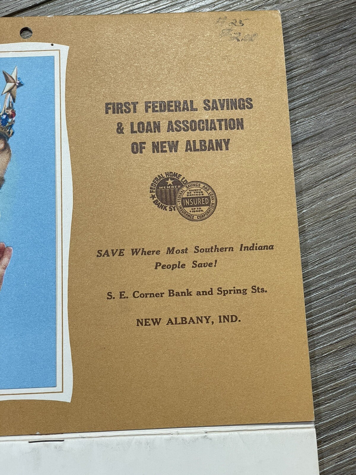 Vtg 1st Federal Savings & Loan New Albany Indiana Calendar 1958 NOS Season Greet