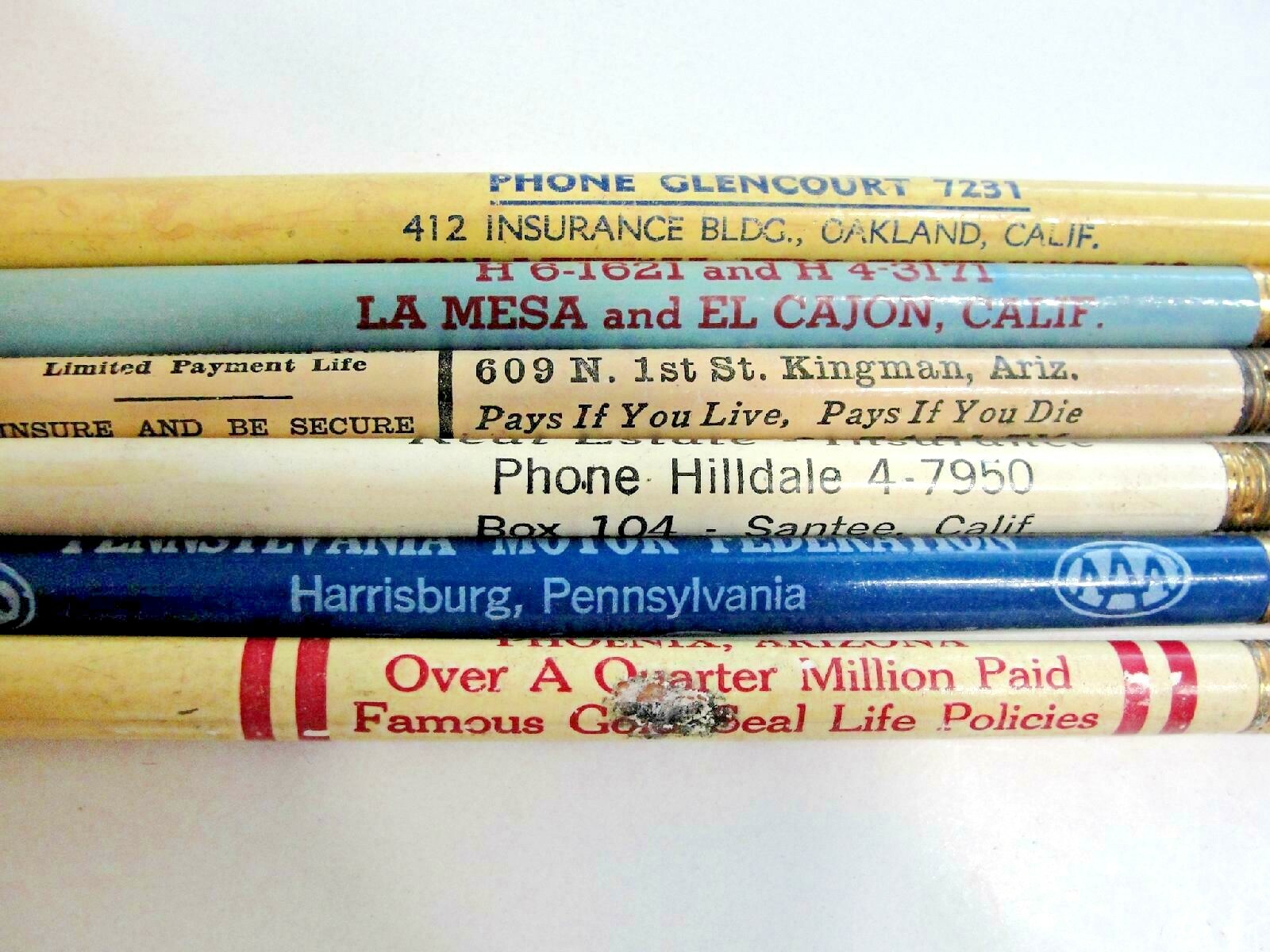 VTG Advertising Wood Lead Pencils Insurance Companies AAA & Others