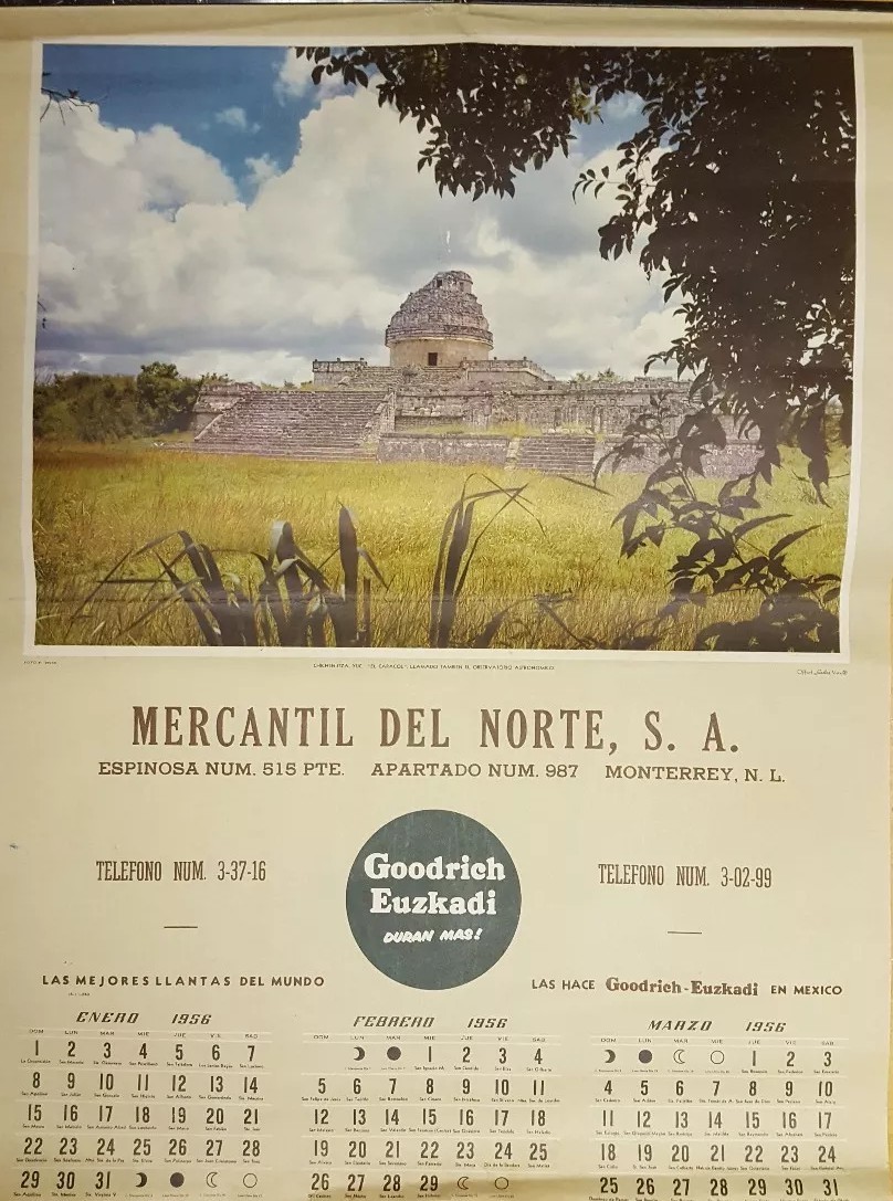 VINTAGE 1956 MEXICAN CALENDER CHICHEN – ITZA GOODRICH – EUZKADI 18″ x 23″