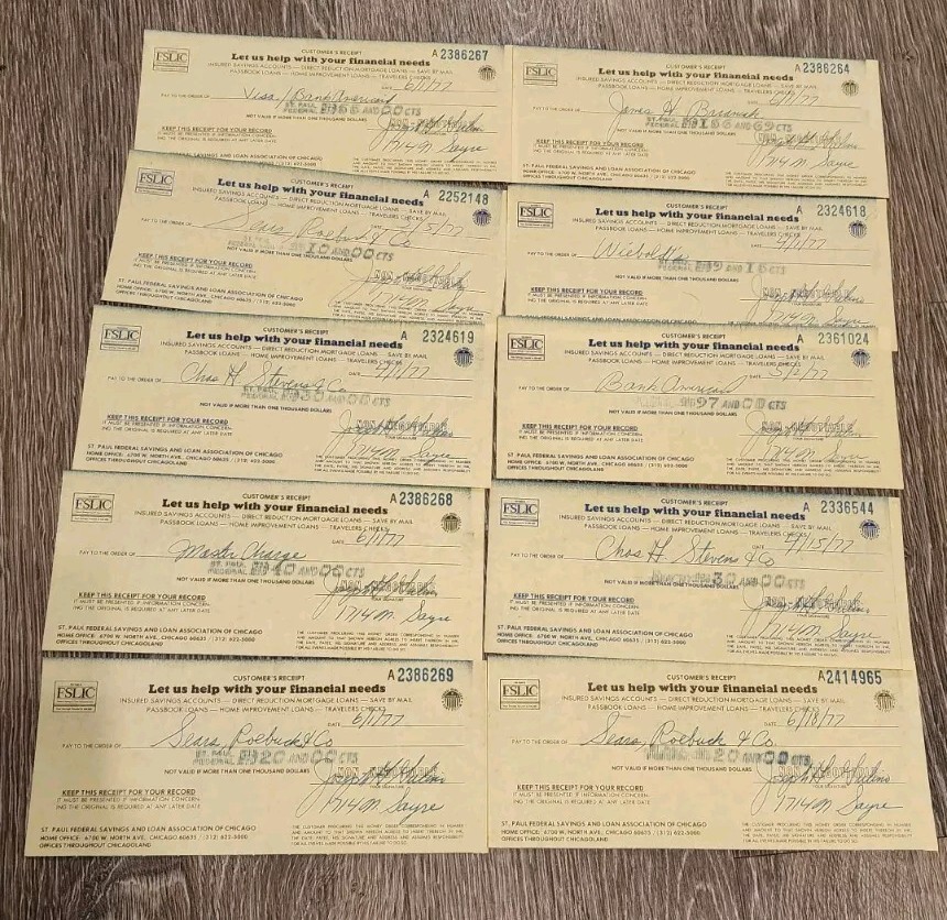 Vintage St Paul Federal Savings And Loan Bank Receipts Chicago 1977
