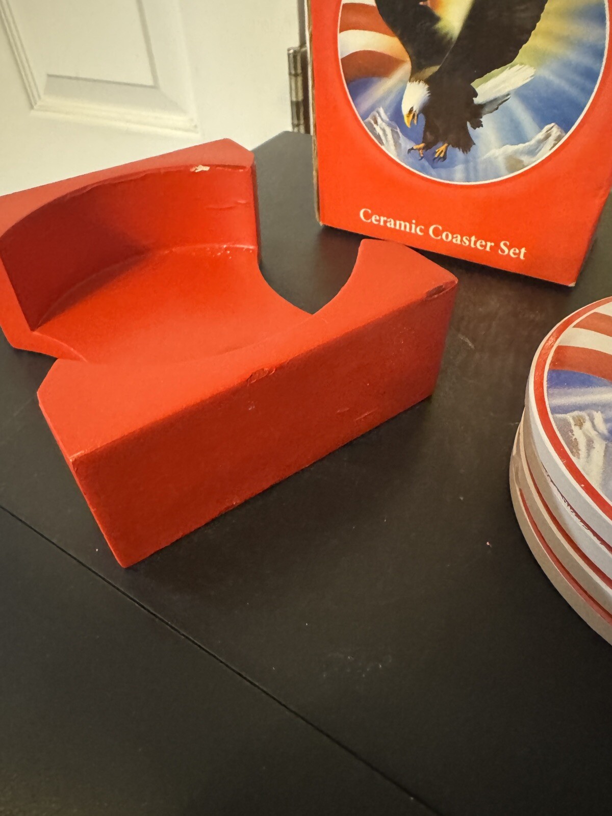 State Farm Insurance CERAMIC Drink Coaster Set Eagle & American Flag – w/Box