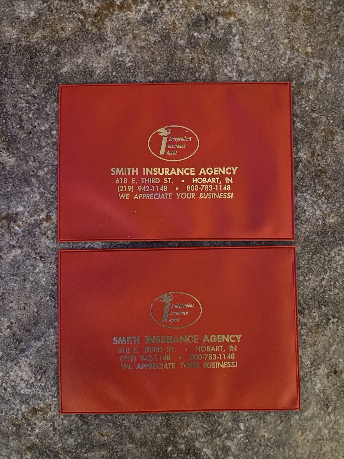 Smith Insurance Agency Vintage Auto/Car Document Holder Set (Hobart, Indiana)