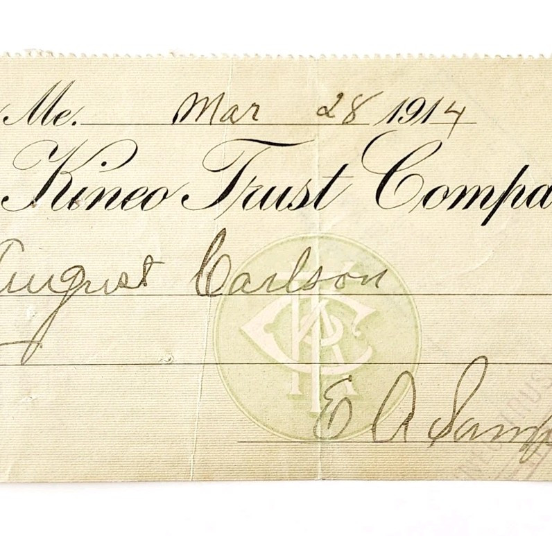 1914 Kineo Trust Company Bank Check E.A. Sampson Dover Maine Signed 6233 CHX10