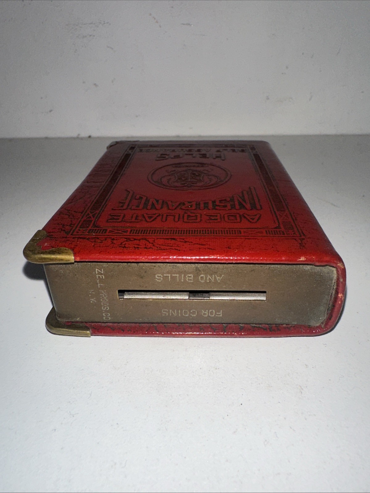 Zell Products. Co NY Adequate Insurance Mini Book Coin Bank 1920’s No Key
