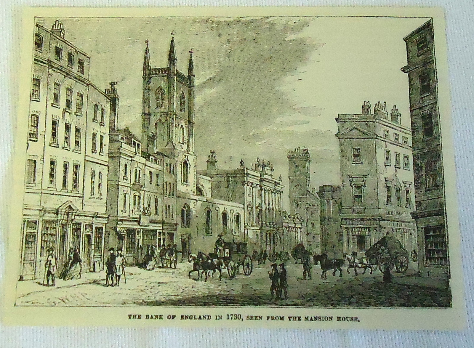 1882 magazine engraving ~THE BANK OF ENGLAND in 1730 seen from the MANSION HOUSE
