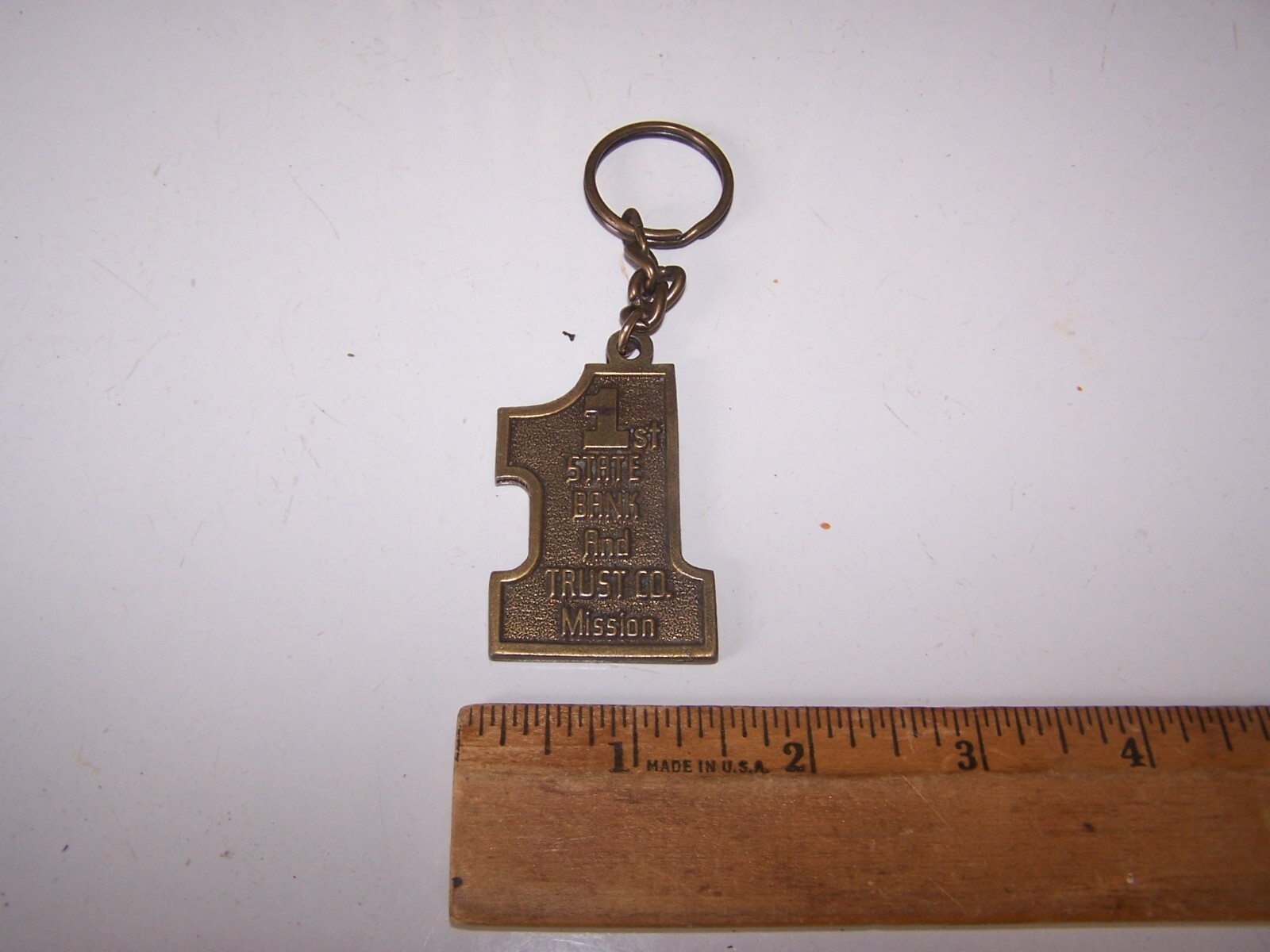 Vintage 1st STATE BANK and TRUST CO. MISSION Metal Keychain