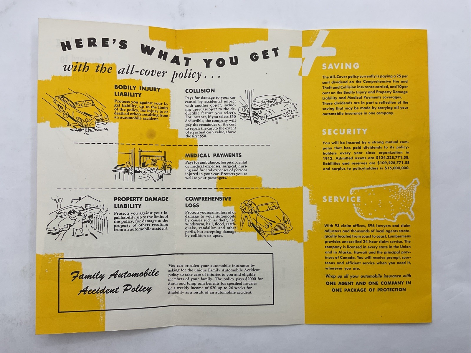 Lumbermens Mutual Casualty Co 1951 All-Cover Automobile Policy Trifold Brochure