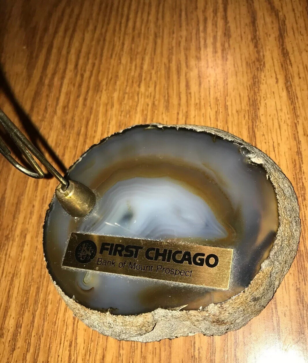 FIRST CHICAGO BANK BUSINESS CARD HOLDER AGATE CHALCEDONY GEMSTONE SLAB