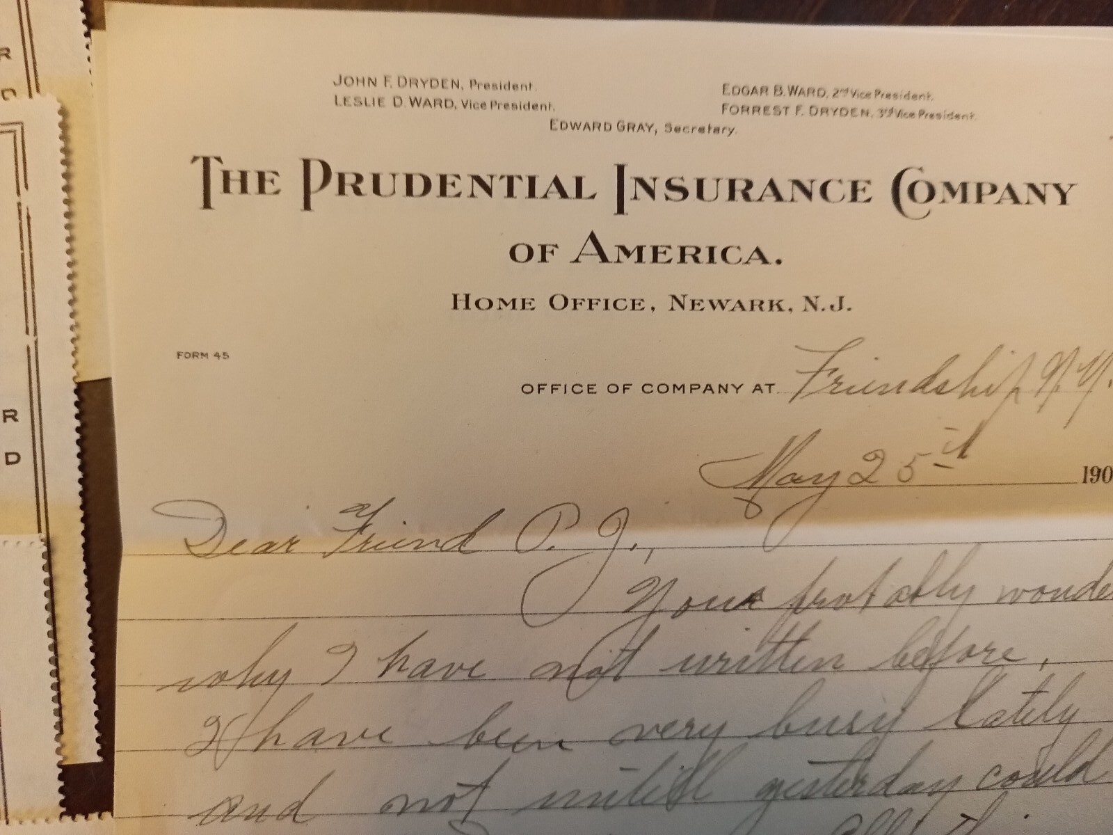1905 To 1912 Life Insurance Letters Receipts Phoenix Mutual Prudential Fire…