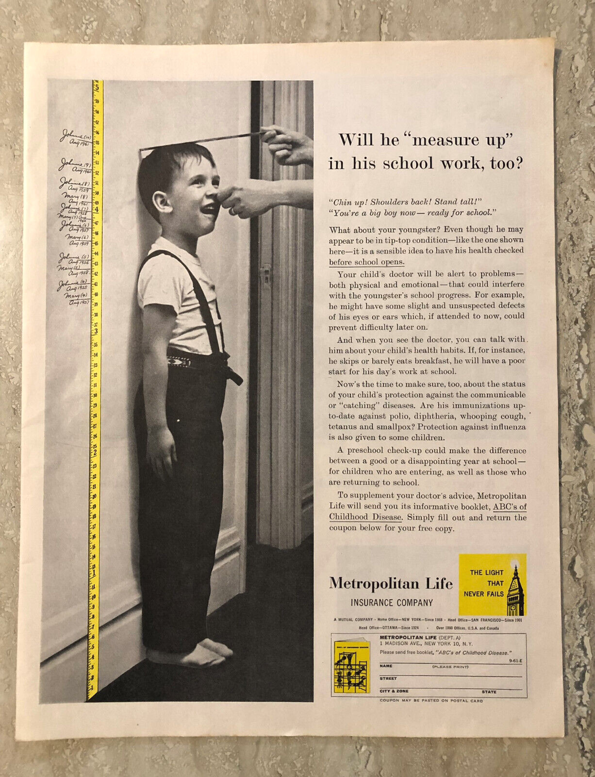 1961 Metropolitan Life Insurance Company The Light That Never Fails Vtg Print Ad