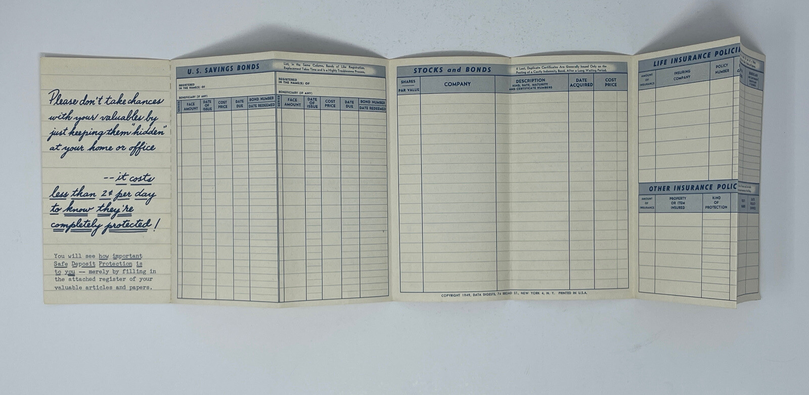 Vintage 1949 National City Safe Deposit Company Record Booklet