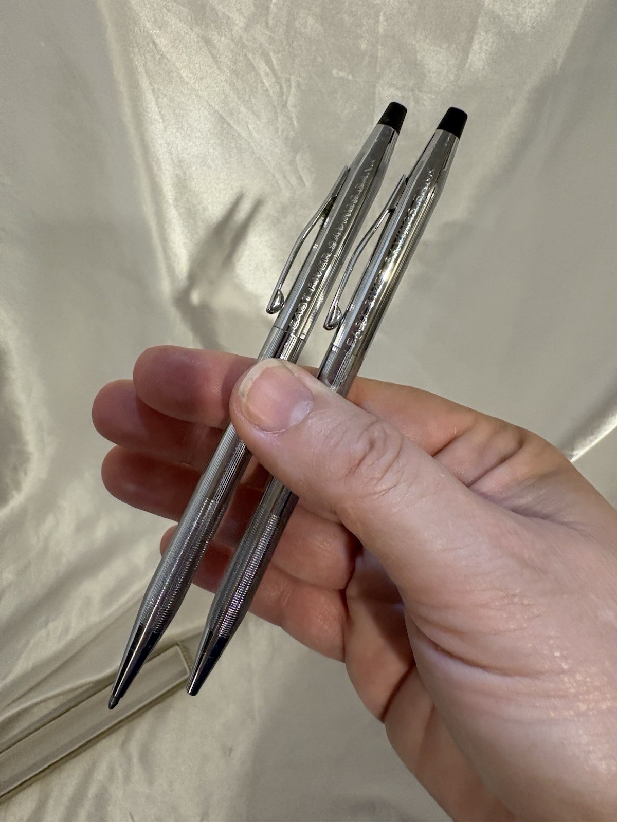 Set 2 Cross pens East River Savings bank Monogram 1 needs ink Silver Color