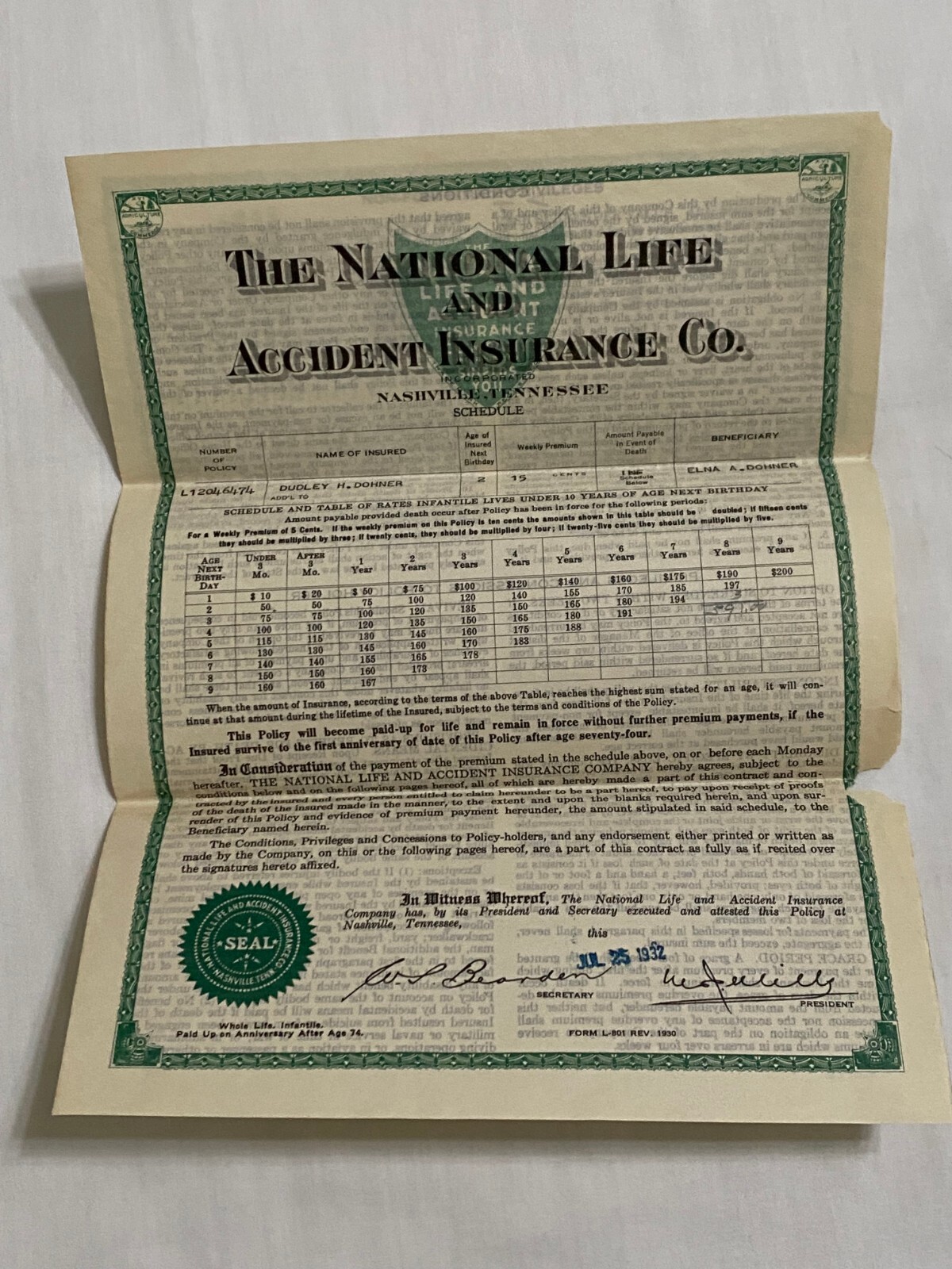 1930s National Life Insurance Policy (2) & Premium Receipt Books (5)