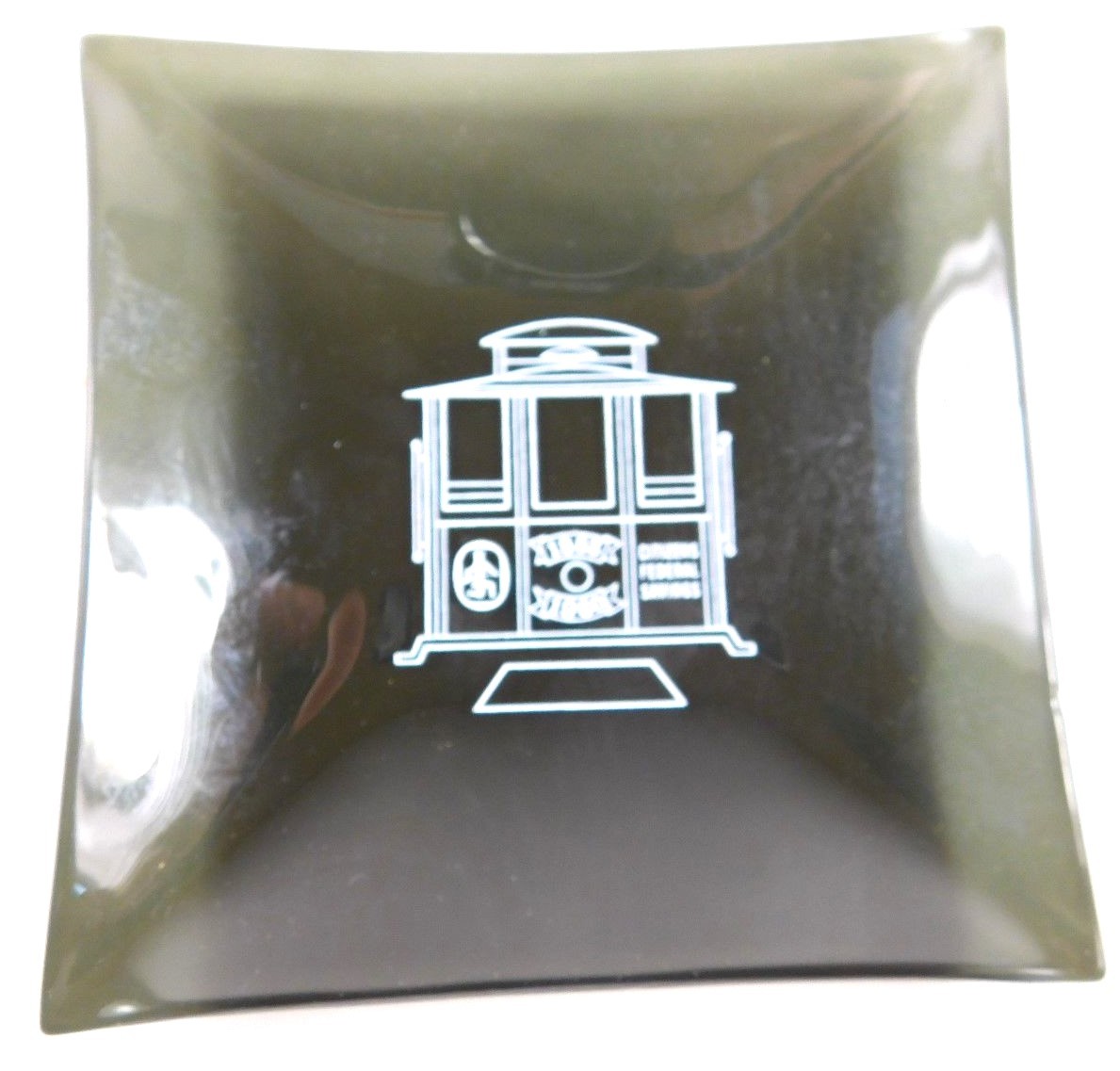 Citizens Federal Savings Black Glass Cable Car Ashtray Dish