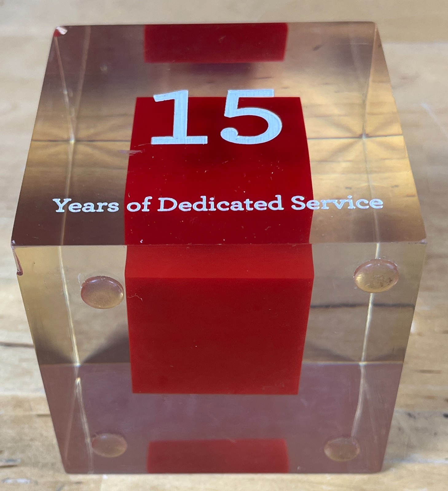 Wells Fargo Bank 15 Years of Dedicated Service Lucite Acrylic Cube 2.5” Award