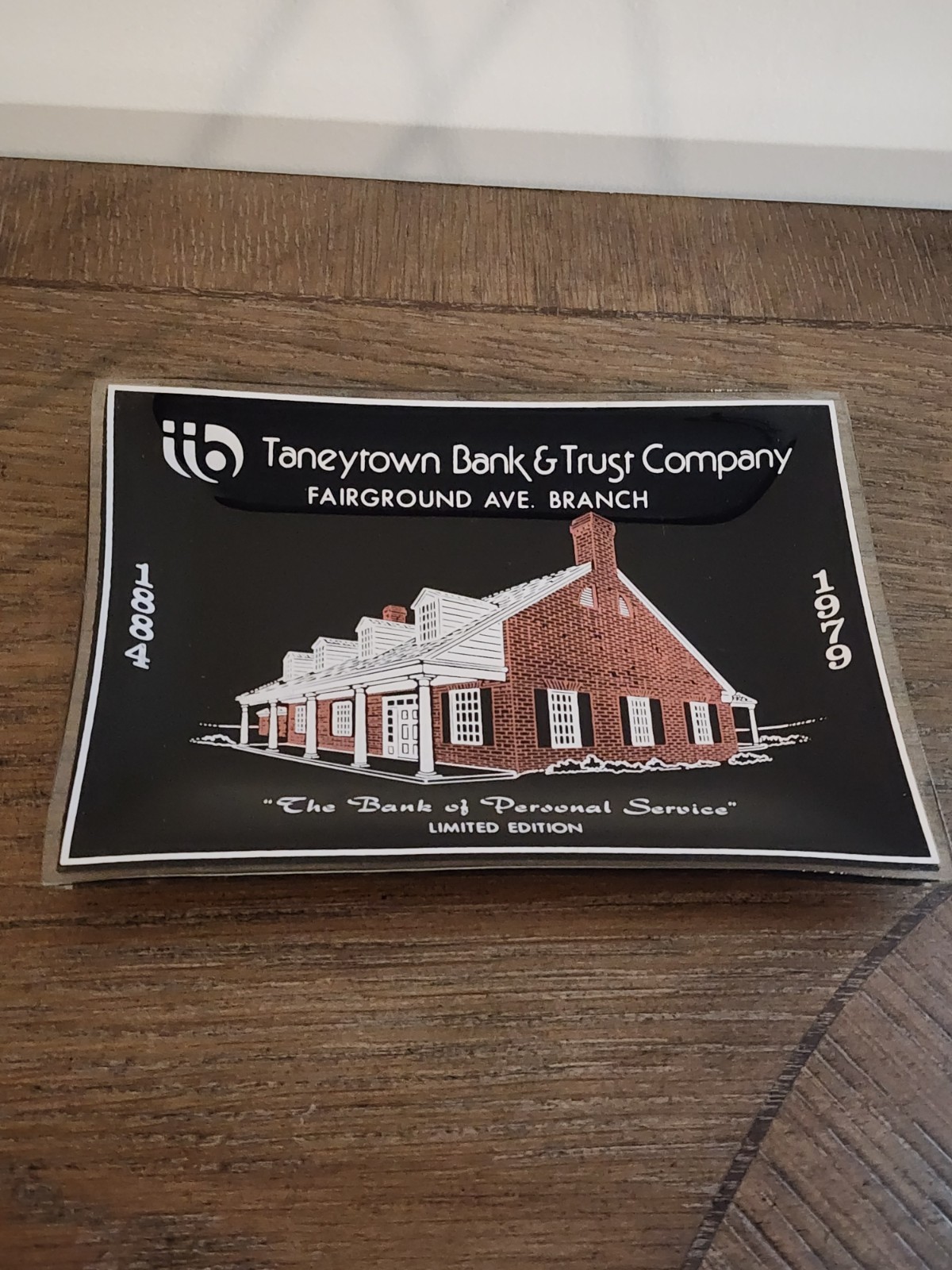 Vintage 1979 Taneytown Bank & Trust Smoke Glass Tray Hagerstown, Maryland