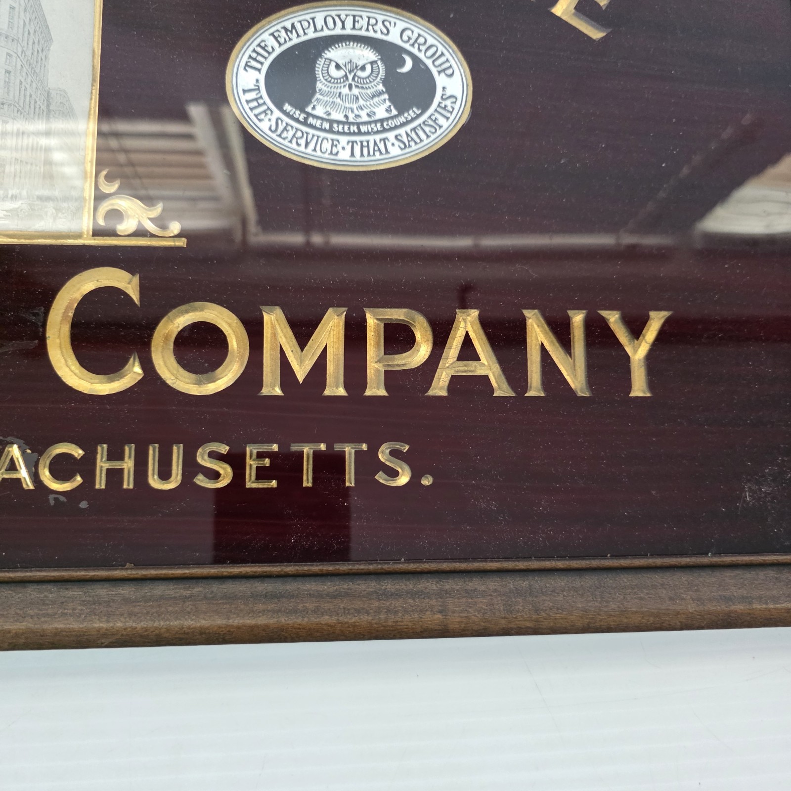 The Employer’s Fire Insurance Company Vintage Sign Reverse Glass Painted Gold