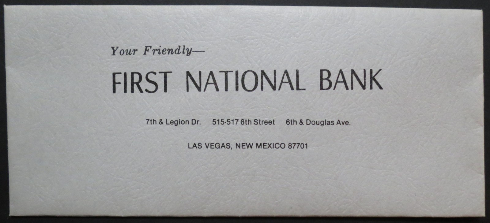 FIRST NATIONAL BANK Las Vegas NEW MEXICO envelope LOCAL Payment Cash MONEY Bag