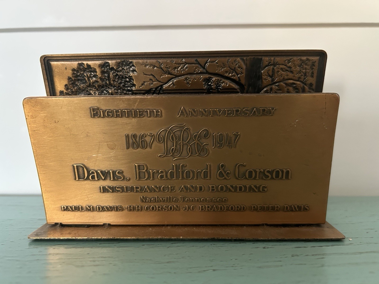 Vintage Nashville Hermitage 1947 Davis Bradford Corson Insurance Letter Holder