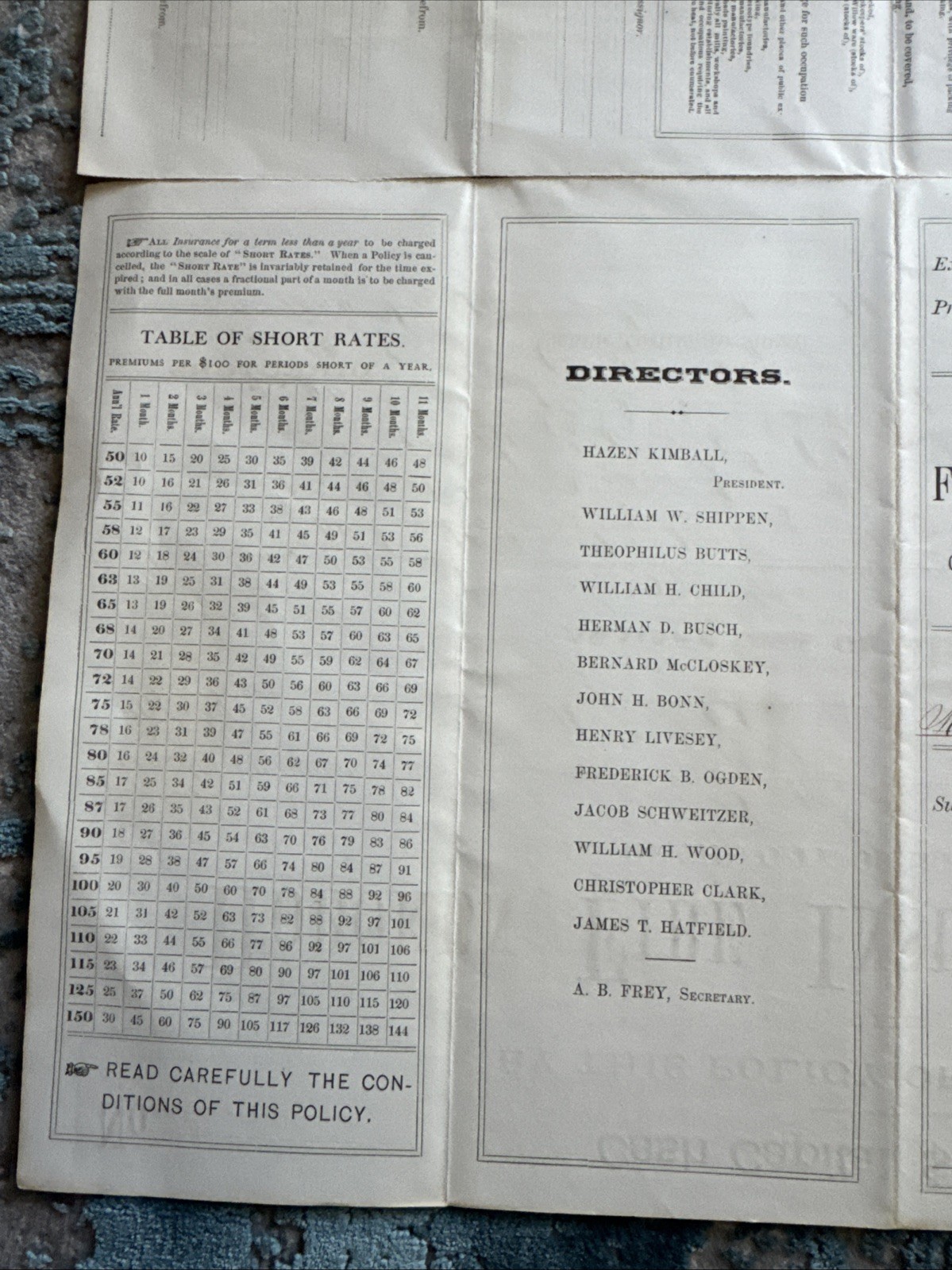 Vintage Hoboken Fire Insurance Co Policy 1872 Ephemera