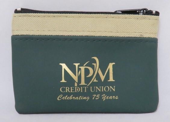 NPM Northern Paper Mills CREDIT UNION Green Bay WI Zip Open Coin Purse Bank Bag
