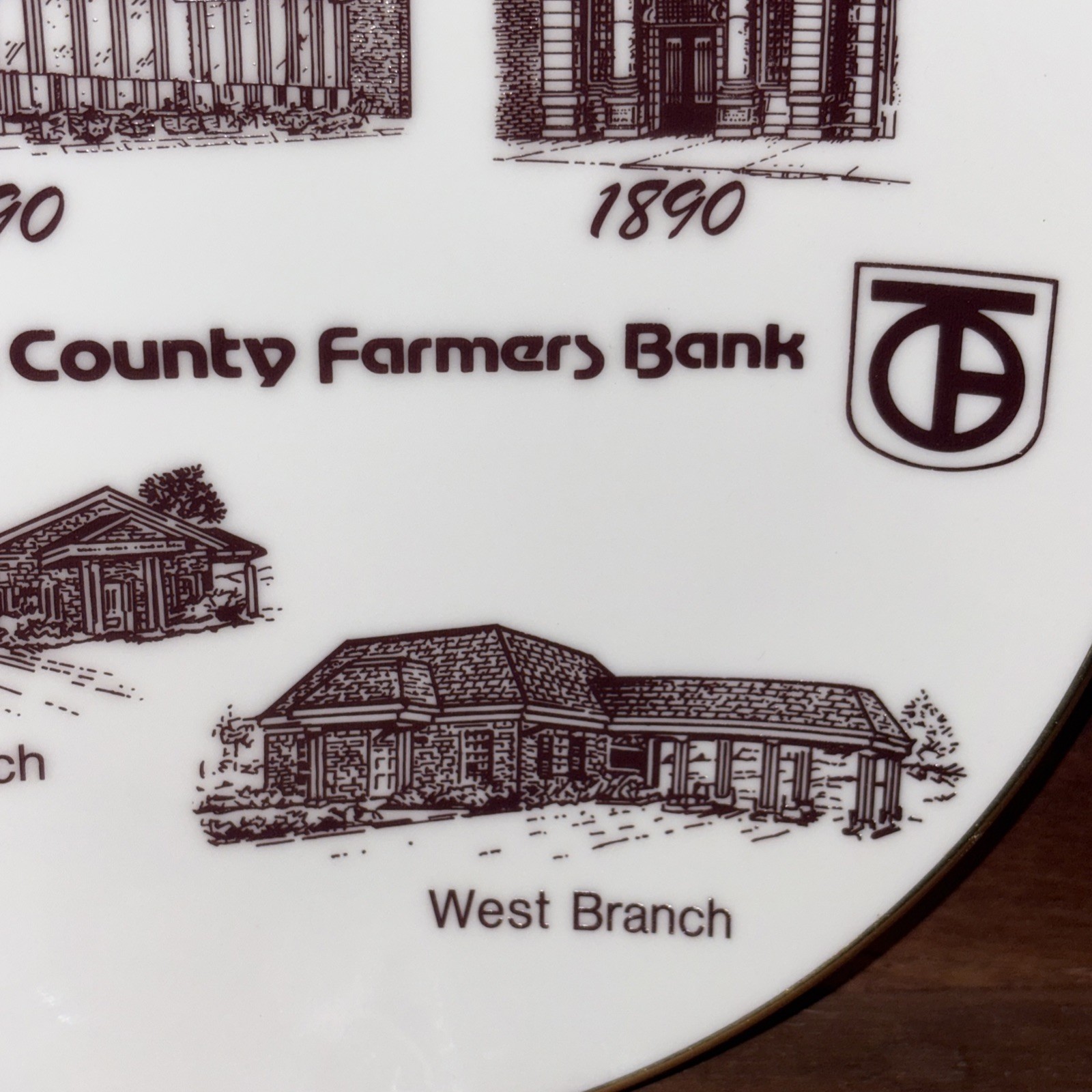 Trigg County Farmers Bank (Cadiz, KY) 1890-1990 VTG 7.5” Porcelain Plate