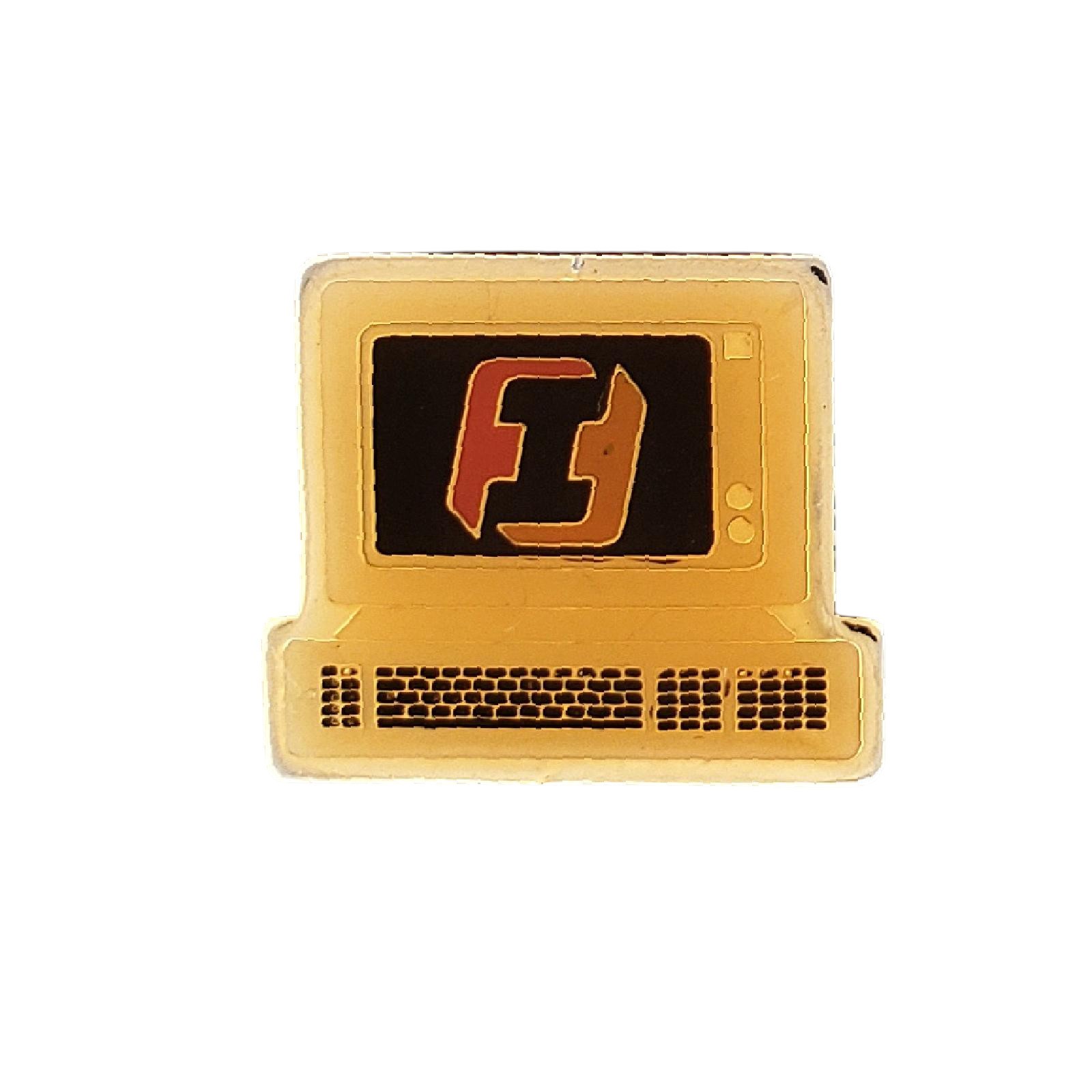 Vintage First Interstate Bank Computer Lapel Pin 1980s Banking Finance Promo