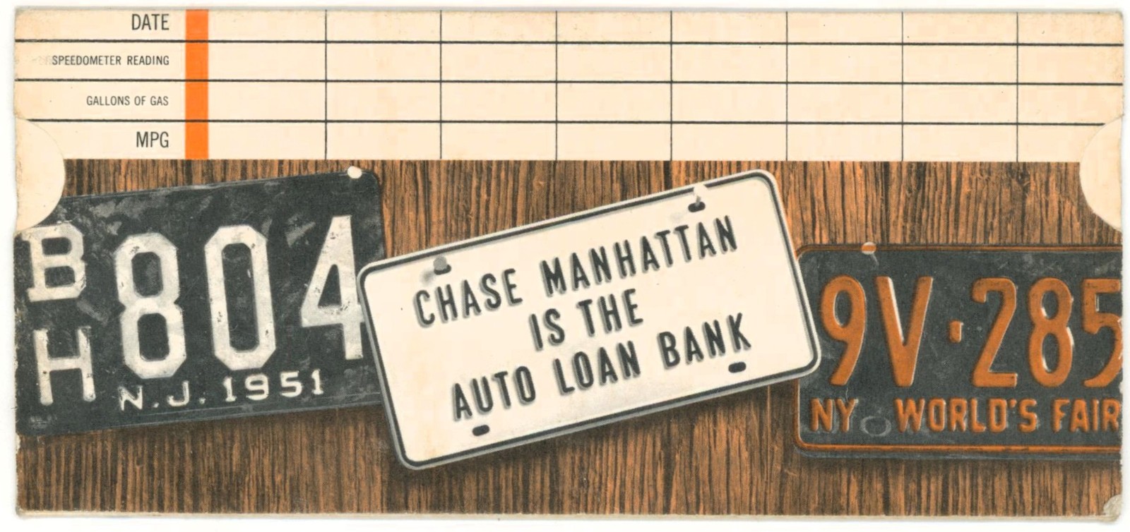 c1951 Chase Manhattan Bank MPG Mileage Pocket Computer Sliding Calculator Advert
