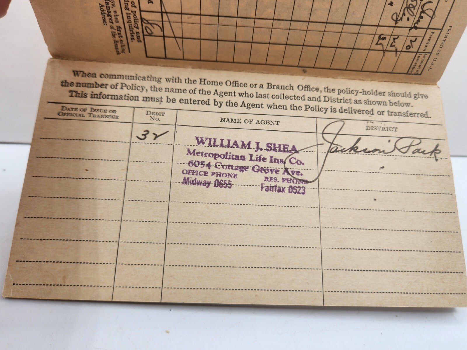 1925 Metropolitan Life Insurance Co. Premium Receipt Book Advertising Building