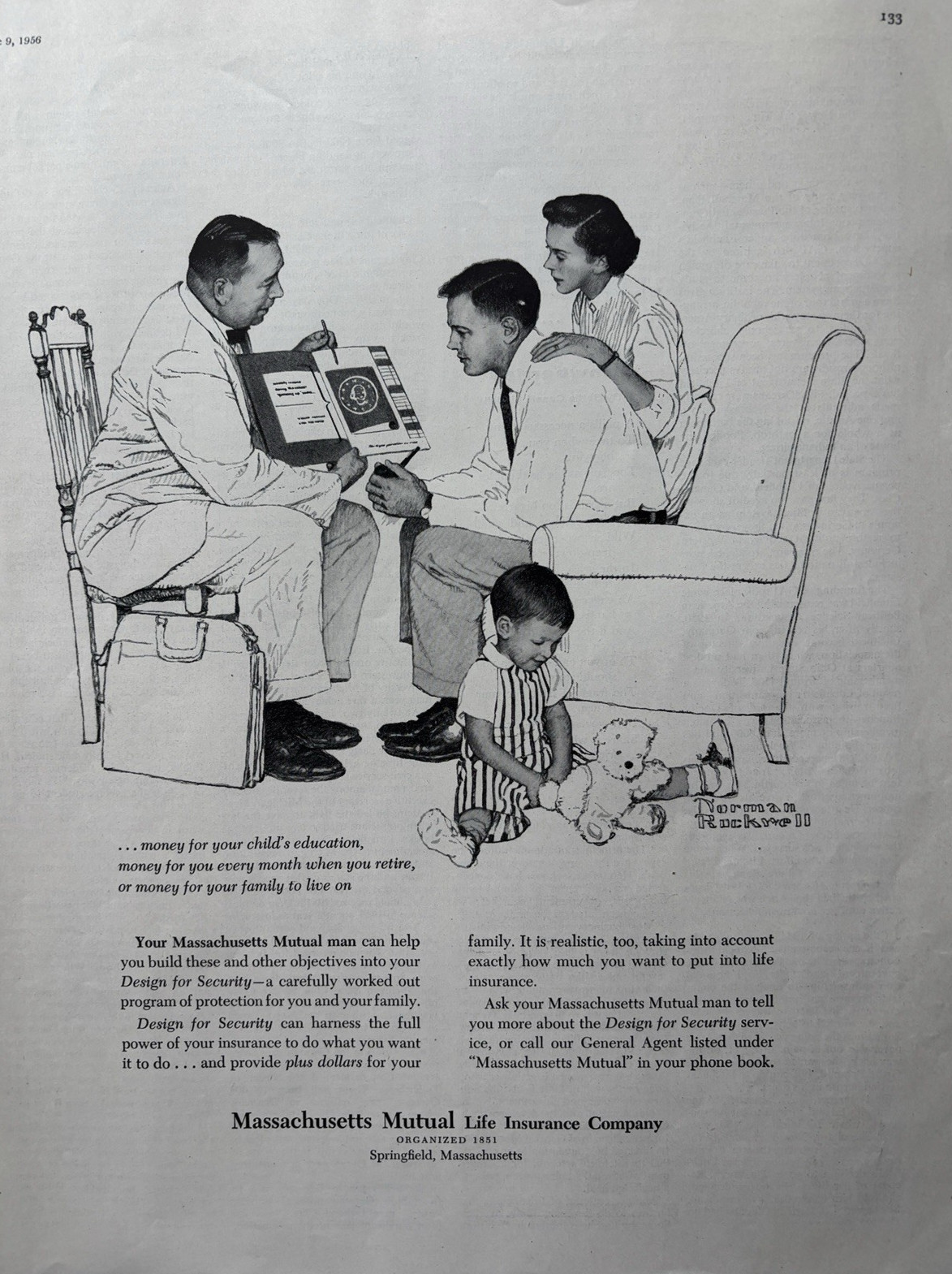 1956 Massachusetts Mutual Life Insurance Norman Rockwell Child Vintage Print Ad