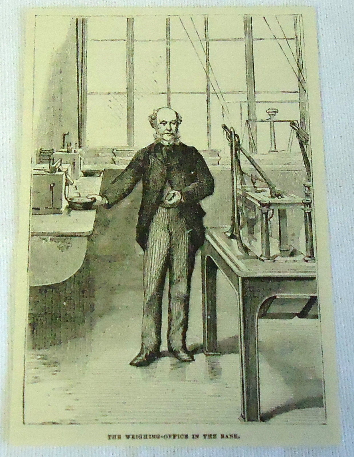 1882 magazine engraving ~ The Weighing Office in the BANK OF ENGLAND