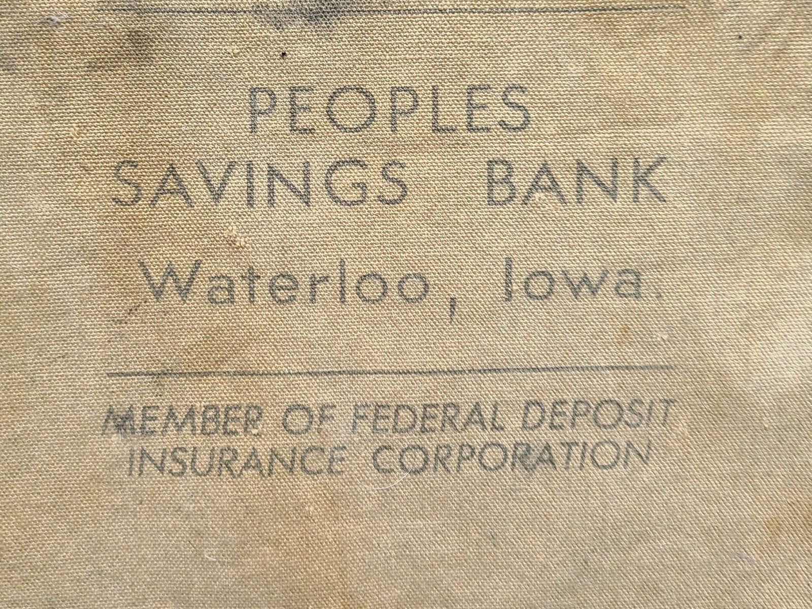 PEOPLES SAVINGS BANK Waterloo Iowa VINTAGE Canvas Deposit Bag