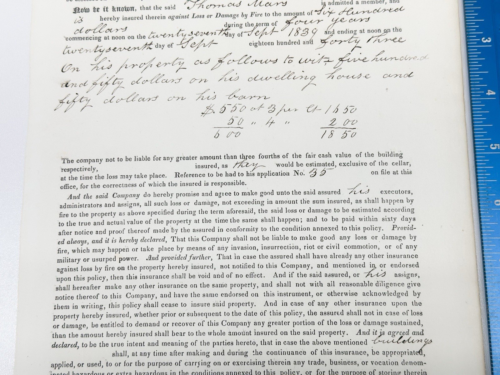 1839 !! Wiscasset And Woolwich Mutual Fire Aid Insurance Company Policy Ephemera