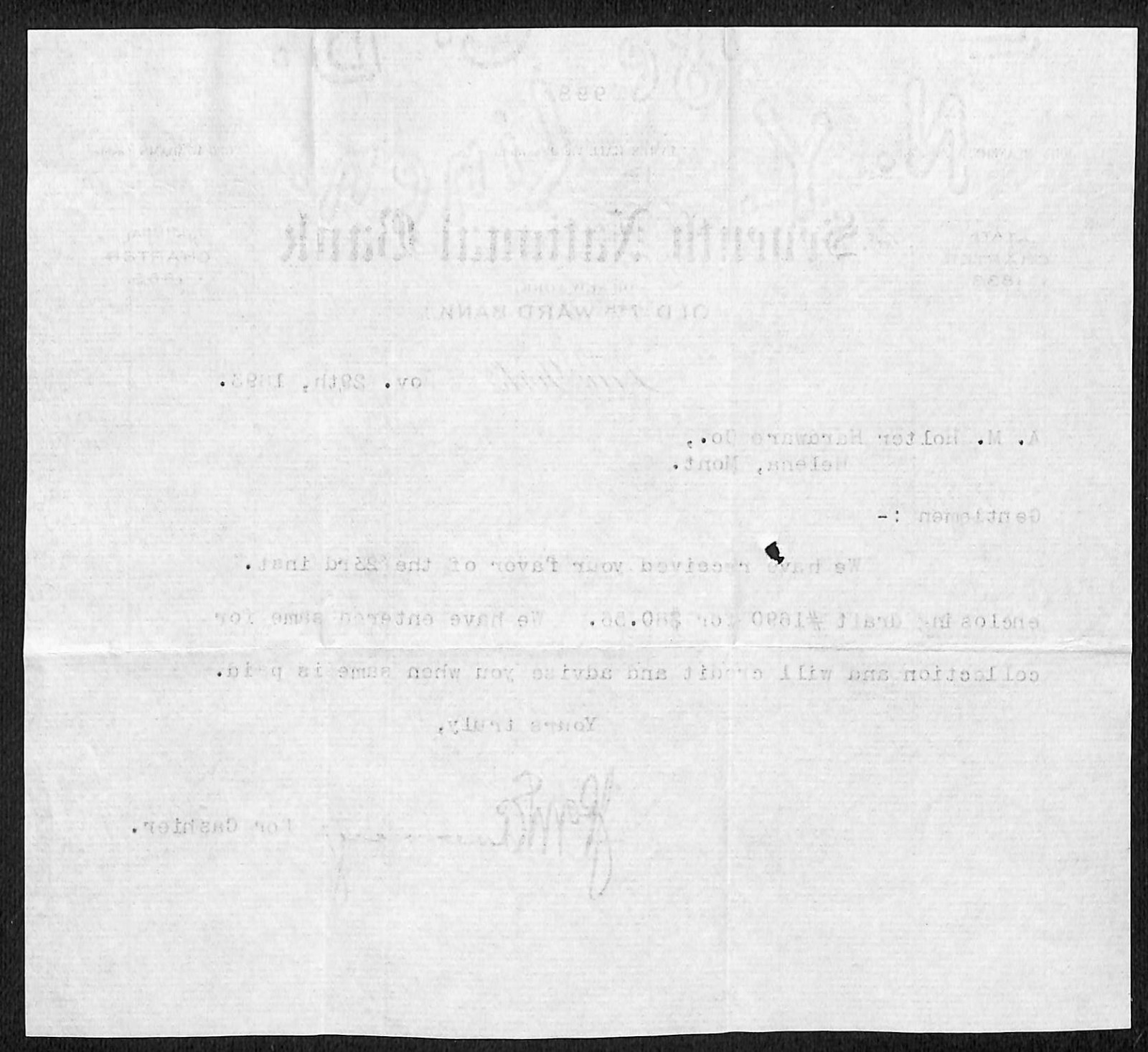 Seventh National Bank New York 1893 TLS Receipt Letterhead A.M. Holter* (#4)