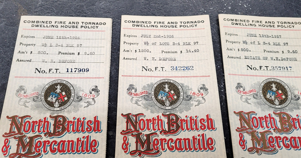 1920 Era North British & Mercantile Home Insurance Policies Arkansas City Kansas