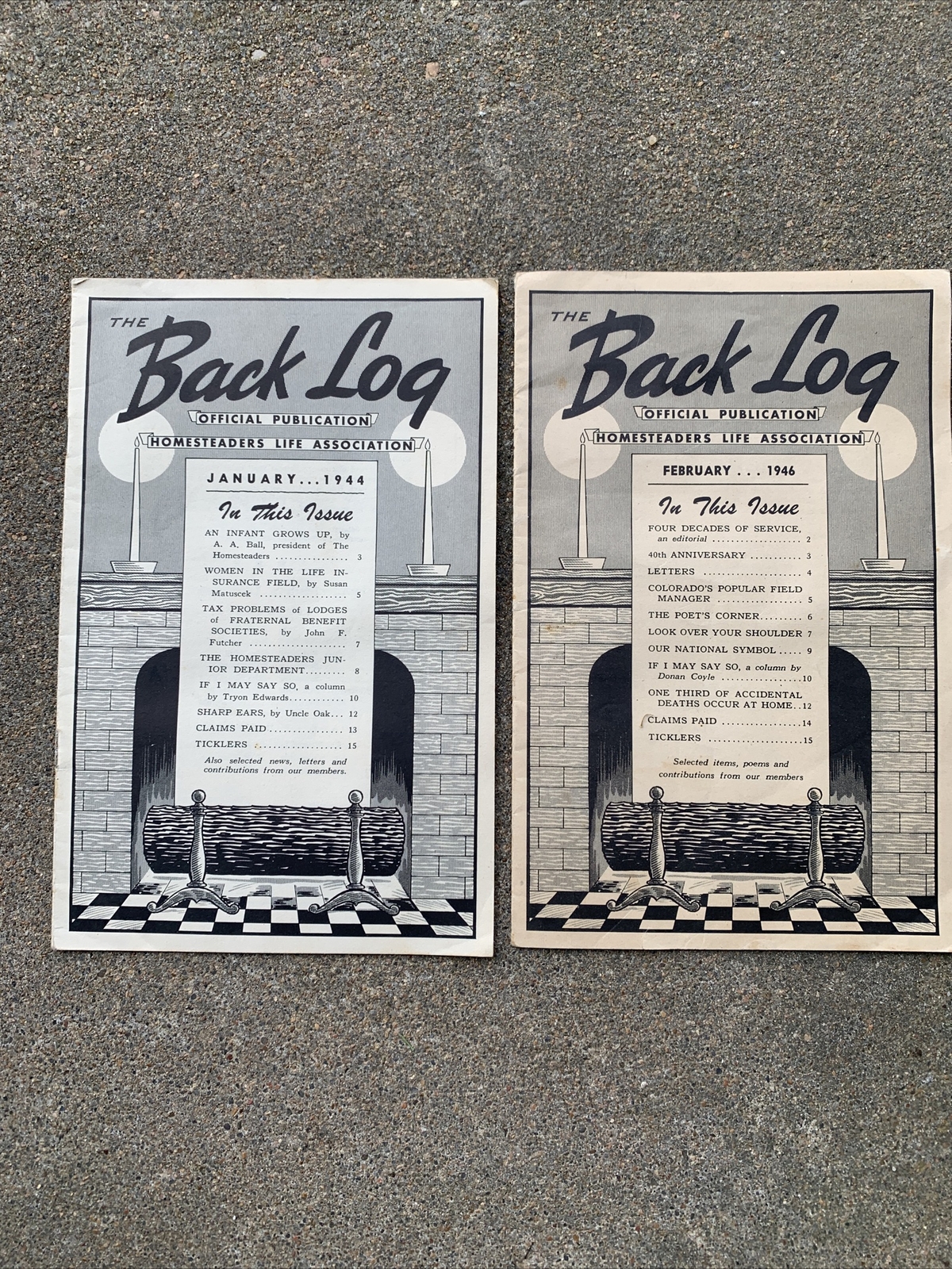 Rare 1944 The Back Log Homesteaders Life Assoc Publication Des Moines Iowa 1946
