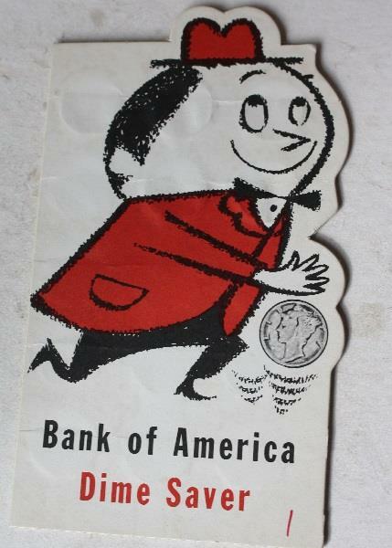 Bank Of America Dime Saver Cardboard Booklet Cartoon Guy Dime California Area +