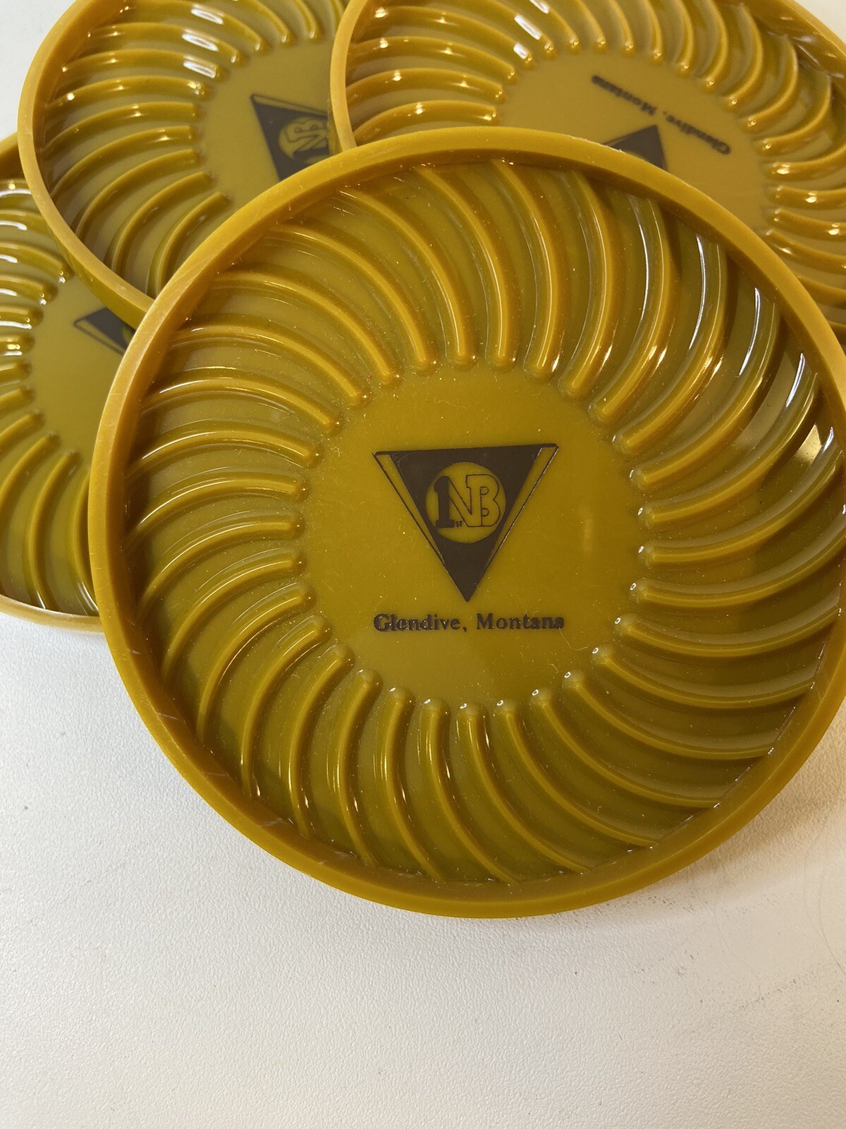 Vintage GLENDIVE MONTANA First National Bank Plastic Coasters Advertising EB3