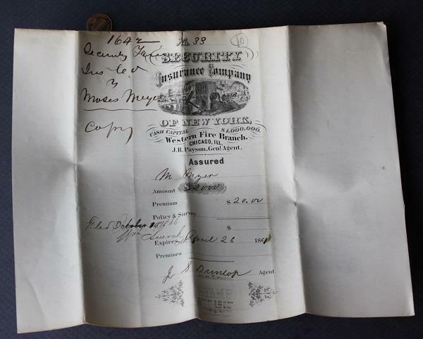 1860 Indianapolis Indiana Security Insurance Co of New York Signed Document +
