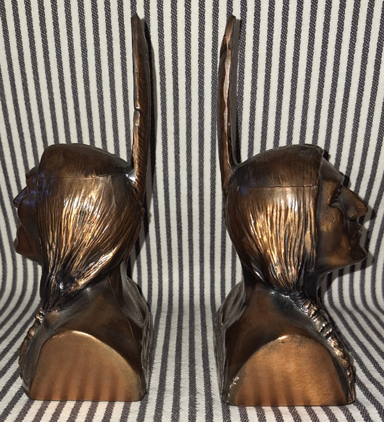 LOT OF 2 SET VTG SHAWMUT BANK OF BOSTON NATIVE AMERICAN INDIAN BOOKENDS BANKS