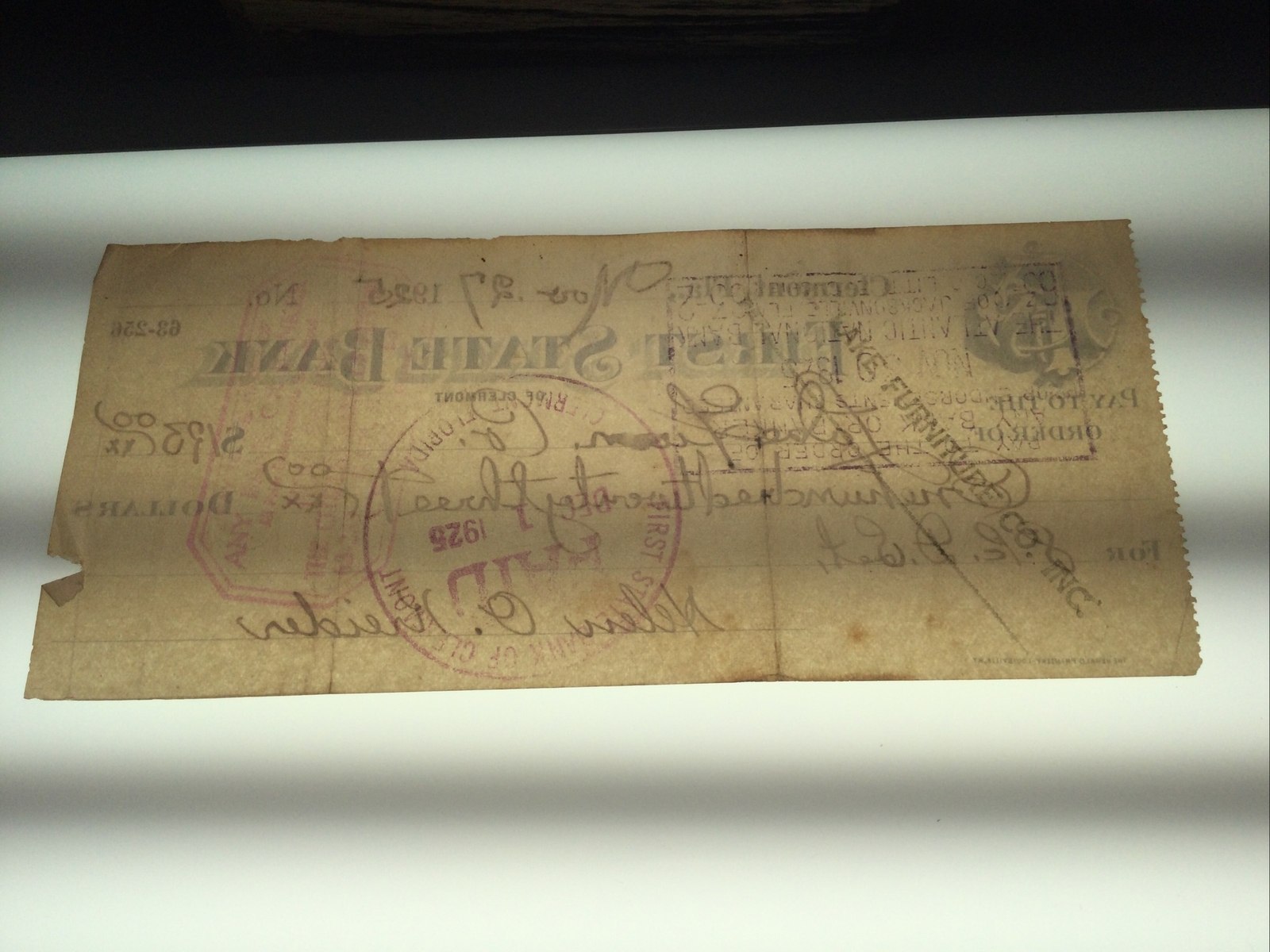 1925 FIRST STATE BANK – CLERMONT FLA FL CASHED CHECK
