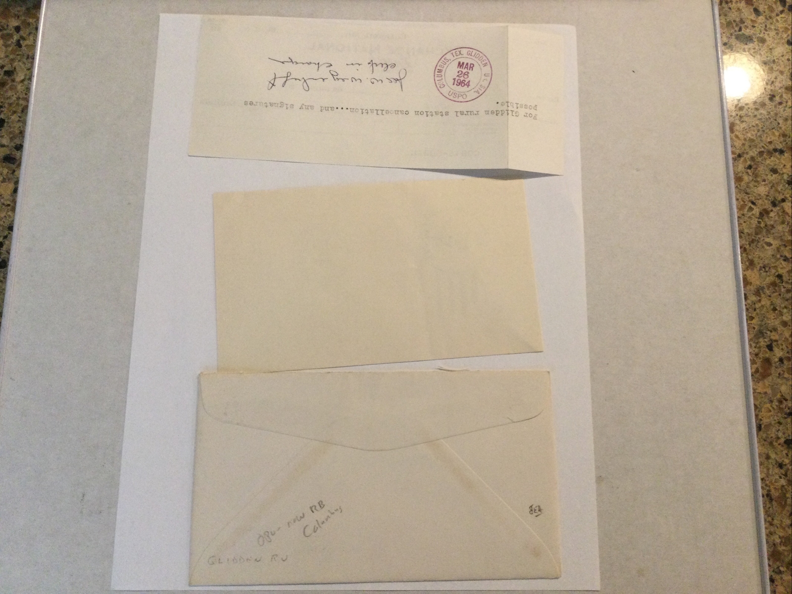 Ephemera Envelope & Bank Deposit Glidden, Texas 1964