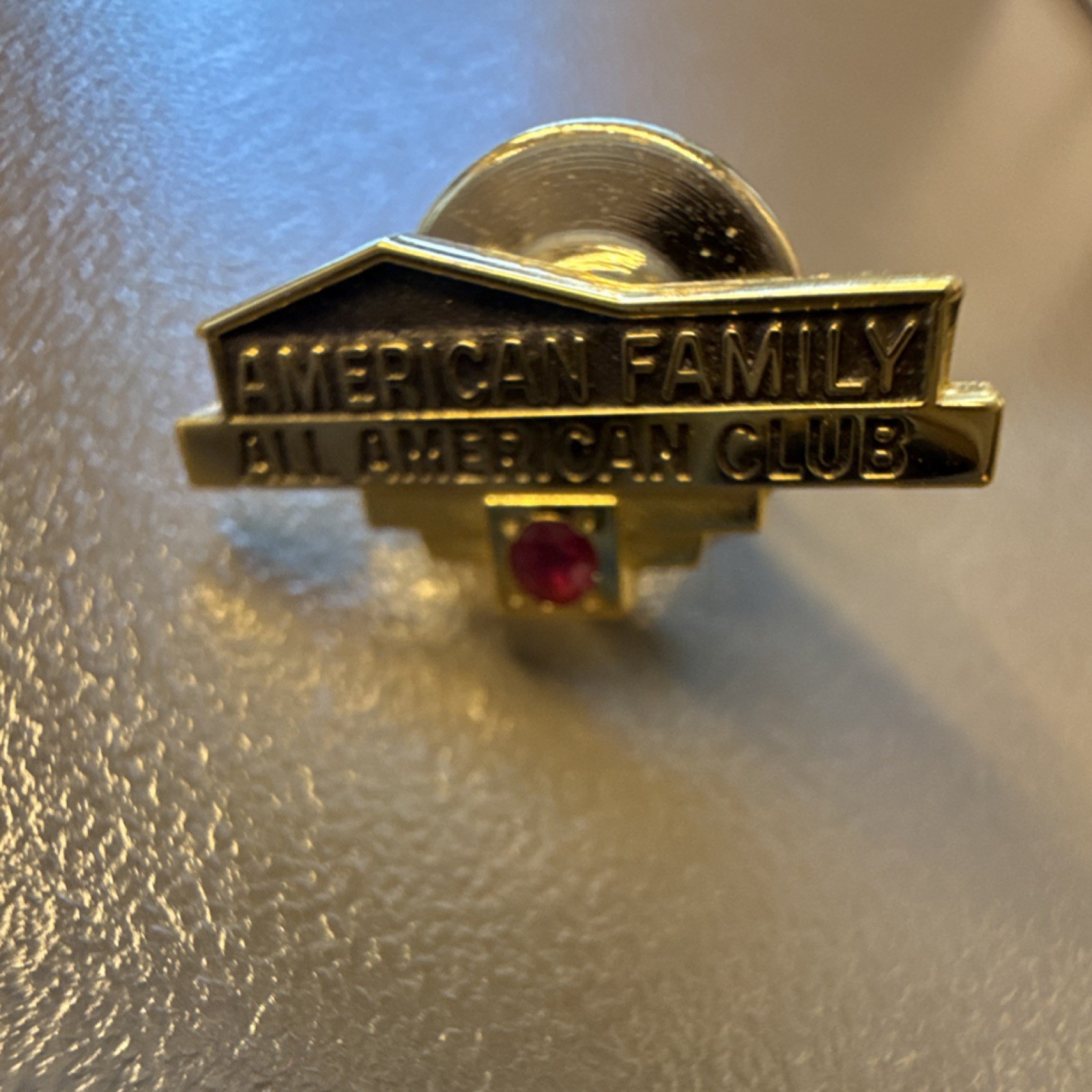 American Family All American Club Pin Gold Tone Red Gem Insurance Collectible
