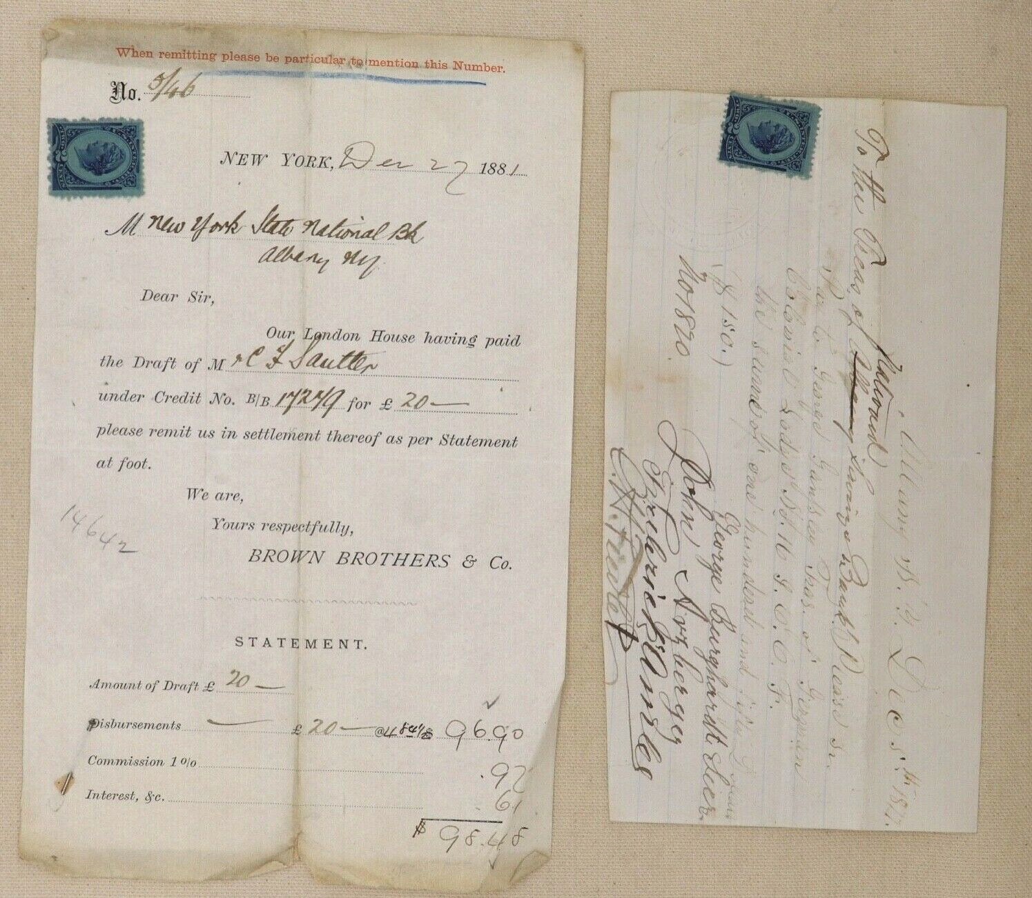 Antique 19th Cent. Banking Documents – Receipt & Contract – Collectible Ephemera