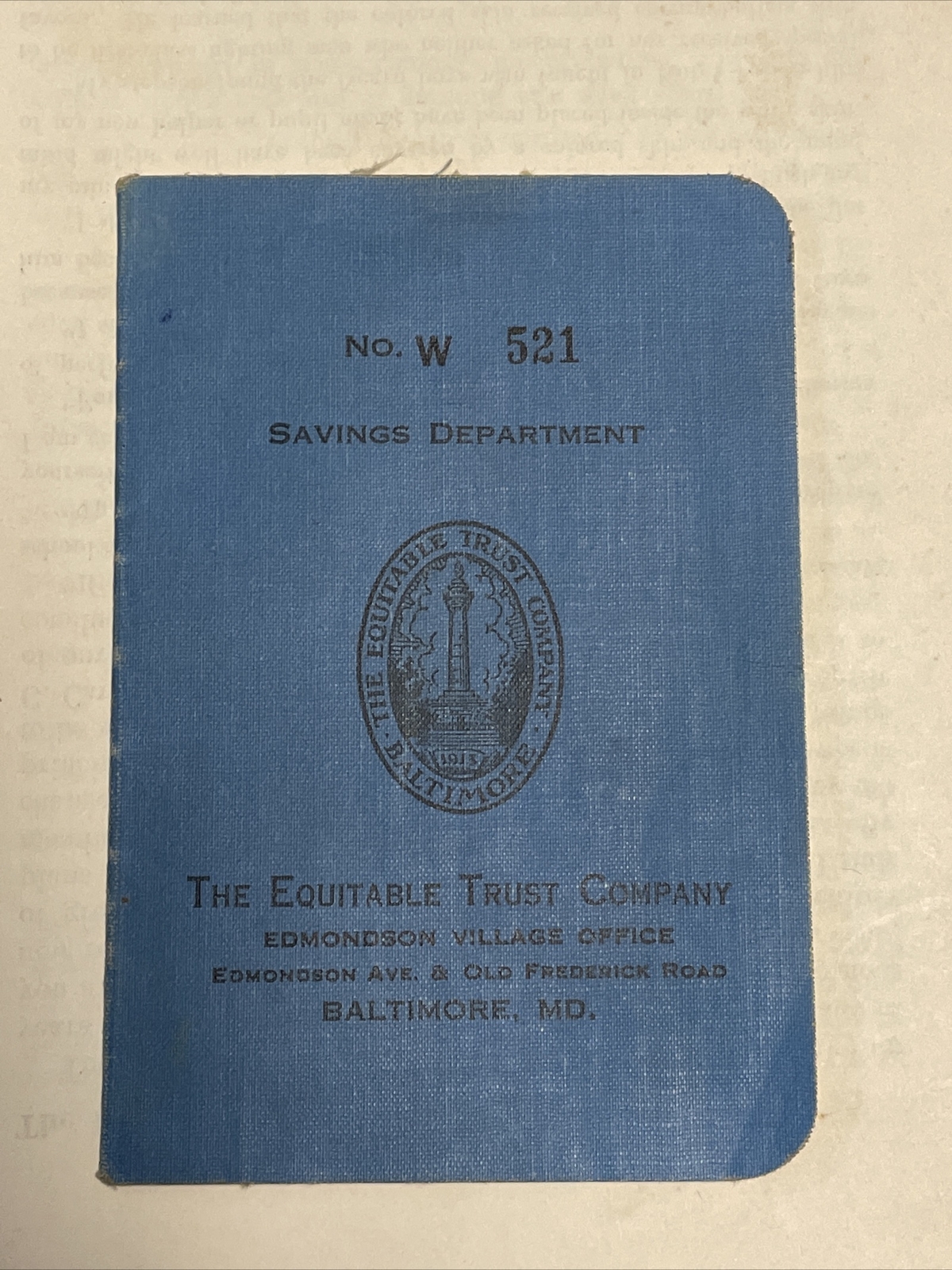 1940’s THE EQUITABLE TRUST OF BALTIMORE Savings BOOKLET