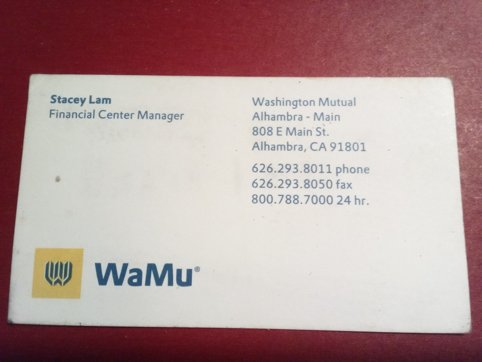 Vintage WaMu Bank Business Card 2008 Alhambra, Ca
