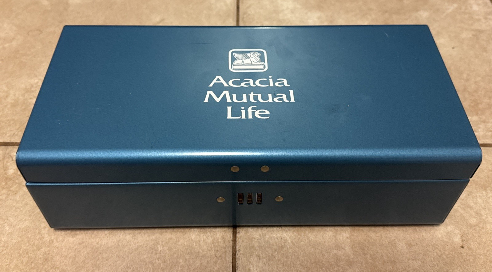 Vintage Acacia Mutual Life Blue Metal Document Box Lock Box Durham Mfg