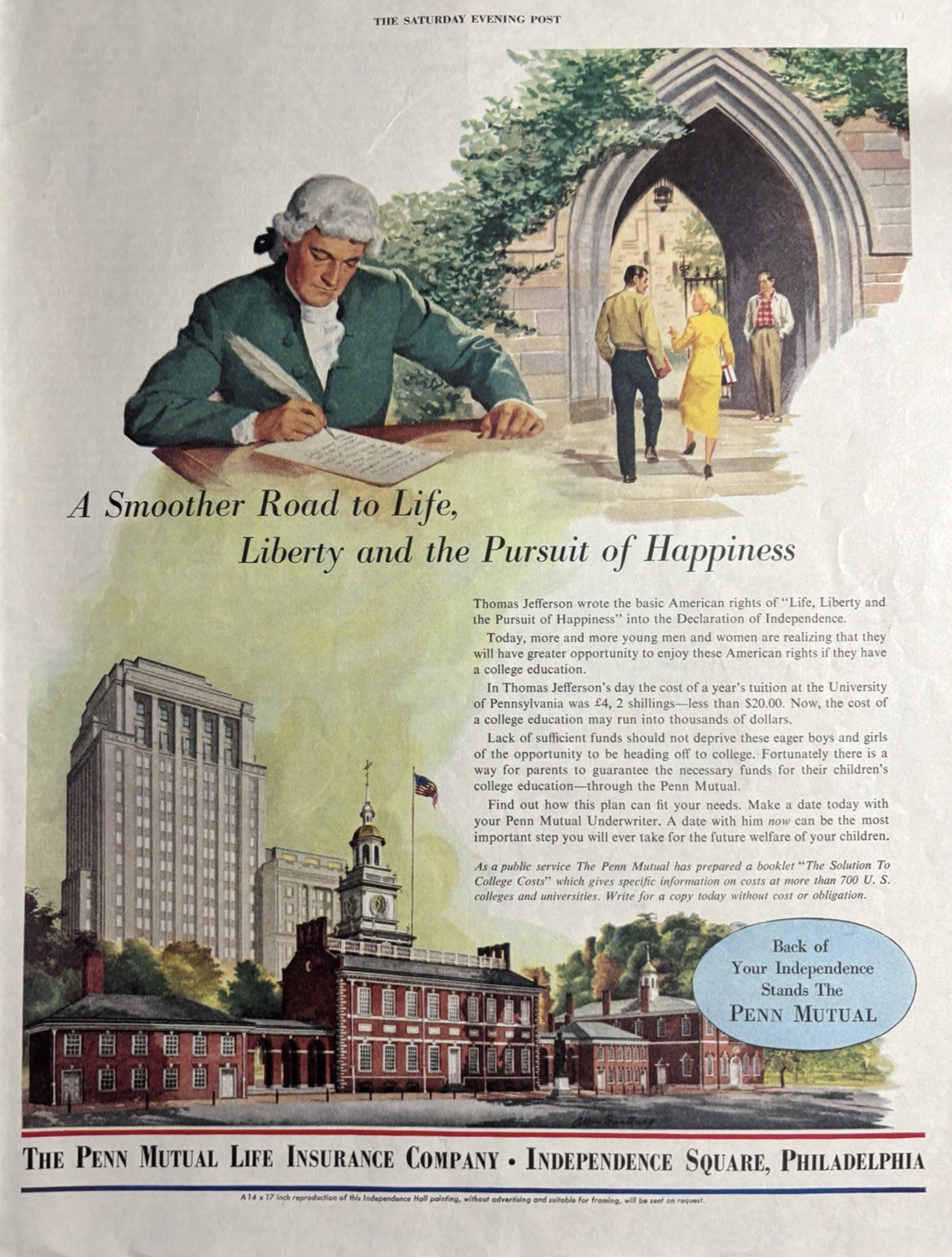1952 Penn Mutual Life Insurance Co Indpendeance Square Philadelphia VTG Print Ad