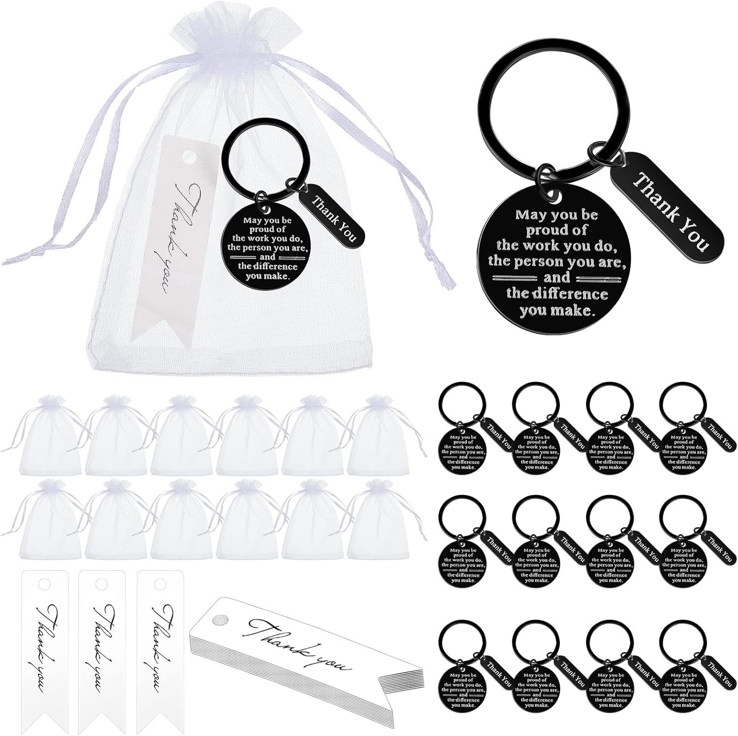 36 Pcs Employee Appreciation Gifts: Keychains & Organza Bags for Coworkers