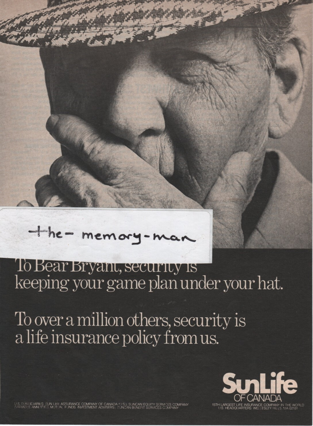 SunLife of Canada Insurance Bear Bryant 1979 Picture Print Ad Clipping Page